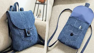 DIY Simple No Zipper Flap Over Denim Backpack Out of Old Jeans | Bag Tutorial | Upcycle Craft