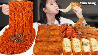 1kg Cheese Pork Cutlet & Buldak Fire Noodles Mukbang 🔥 l Spicy Samyang ramen ASMR