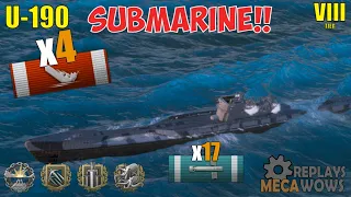 SUBMARINE U-190 4 Kills & 110k Damage | World of Warships Gameplay