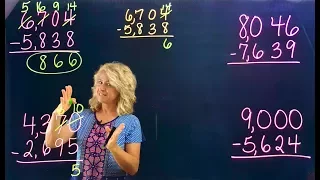 Subtraction "Across the Zeros" 4th Grade Math Lightboard