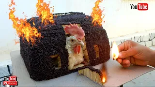 Experiment : 200,000 Match Stick House VS Chicken. Эксперимент 200,000 спичечный домик против курицы