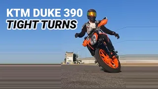 How tight can KTM DUKE 390 turn ?