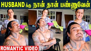 Varalakshmi Sarathkumar's Husband Enjoys Hair Massage 😍 | Nicholai & Varalaxmi Romantic Time🤗