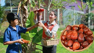 Pick Guava, Banana Blossom, Mango for table, Salak fruit is so delicious - Cooking with Sros