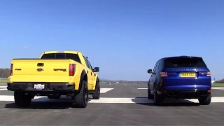 Hennessey VelociRaptor Vs Range Rover Sport SVR | Top Gear Magazine