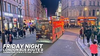 Discover London after dark aboard London Bus 9 from Hammersmith to Aldwych in Central London 🚌