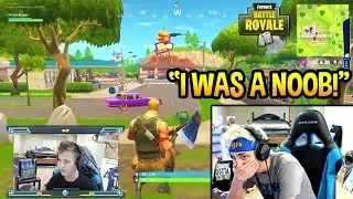 NINJA REACTS TO HIS *FIRST* EVER GAME OF FORTNITE! NOOB? Fortnite SAVAGE & FUNNY Moments