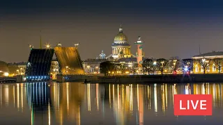 Midnight Promenade and Raising of Draw Bridges. St Petersburg, Russia. LIVE