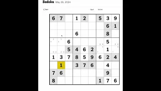 New York Times Sudoku Hard for May 29, 2024 Walkthrough