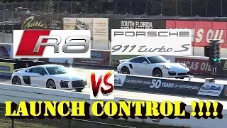 Porsche Turbo S 991 vs R8 V10 PLUS - LAUNCH CONTROL !! - Road Test®