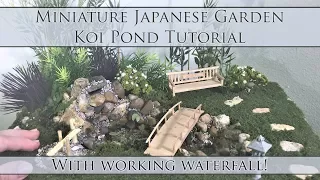 Miniature Japanese Garden Koi Pond Tutorial (waterfall works!) | Dollhouse | How to 1:24 Scale DIY