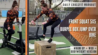 Can you go Sub-5 Min?! | Burpee Box Jump Over + Bike Sprint WOD | Front Squat 5x5