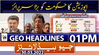 Geo News Headlines Today 01 PM |Opposition Surprises | MQM-P deal |  |30thMarch