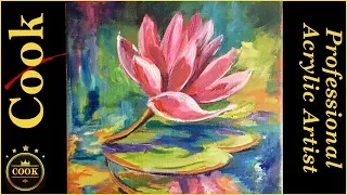 Water Lily Acrylic lesson with Rainbow Colors and Reflections