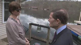 Officials discuss possible federal support for Jobs Pond homeowners in Portland, tour devastation