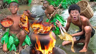 Primitive Technology - Cook In Clay Port Recipes - Cooking Chicken Eating