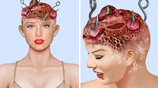 ASMR Remove Big Acne & Maggot Ball Head Infected | Severely Injured Animation