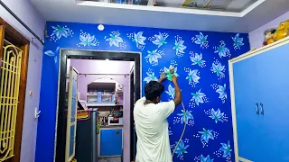 Spray painting stencil wall design for living room | Spray painting designs