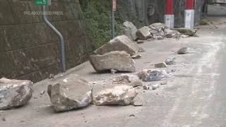 Landslides triggered by earthquake damages roads in Hualien