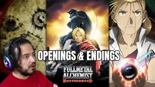 Full Metal Alchemist Brotherhood ALL OPENINGS & ENDINGS (1-5) | MUSICIAN'S REACTION