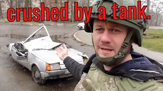 Russian tank crushed car. War Crimes #worldaffairs #ukraine #bucha #butscha #warukraine #newsukraine