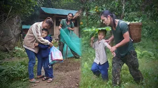 The son was happy when his mother came home and went with his father to pick grapefruit