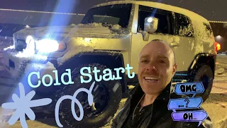 “Cold starting” a Toyota FJ Cruiser in the winter and driving in the snow comparing 2x4 vs 4x4 Tesla