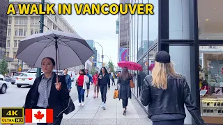 🇨🇦Walking in Vancouver on A Light Rainy Day | 1 Hour Walk | Rain in Canada | 4K