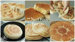 7 No Oven Fry Pan Bread Recipe | Cheese Bread, Cream Bun, Milk Bread, Dinner Rolls, Flatbread