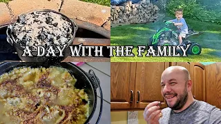 A Day With The Family!!! New Kids Four Wheeler, Peach Cobbler Over The Fire, and Pork Butt