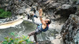 HANGING OVER A CLIFF TO ARREST A SLACKLINER