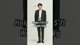 BTS members height and weight 💜#kpop#bts#rm#suga#jin#jhope#jimin#v#jungkook#shorts