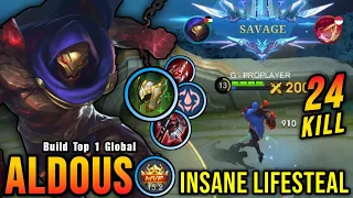 SAVAGE + 24 Kills!! Aldous Best One Shot Lifesteal Build!! - Build Top 1 Global Aldous ~ MLBB