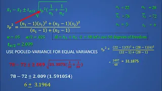 T -Test Statistic for Two Independent Populations Assuming Equal Variances