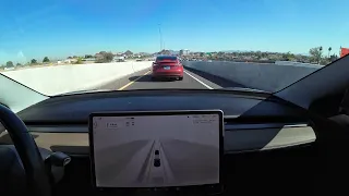 Tesla FSD 12.3.3 gets caught in traffic behind another Model 3