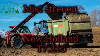 Mist streuen mit dem New Holland T7.215 und Bergmann TSW 5210s von der Gebirgsland Agrar AG
