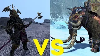 Стражи глубин (алебарды) vs Боевой мамонт Total War Warhammer 2. тесты юнитов v1.5.0.