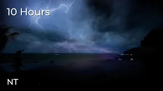 Tropical Ocean Thunderstorm | Lightning Stormy Weather , Rolling Thunder & Rain Sounds for Sleep