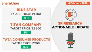 Feb 4 - Sharekhan Daily 3R Research Calls - Blue Star, Titan, Tata Consumer Products Stocks Analysis