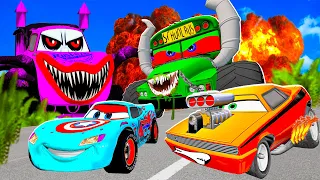 Lightning McQueen and MATER vs Choo Choo Lightning McQueen Pixar cars apocalypse in  BeamNG.driv