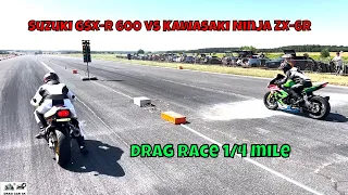 Suzuki GSX-R 600 vs Kawasaki Ninja ZX-6R motorcycle drag race 1/4 mile🚦🏍 - 4K UHD