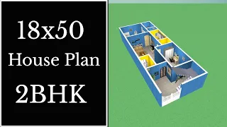 18x50 House Plan 2BHK || 18x50 Ghar Ka naksha || 900 Sqft House Design ||  Small Home Design