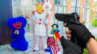 Huggy Zombie Red Devil Guns Battle: Amusement Park Battle Nerf First Person Shooter