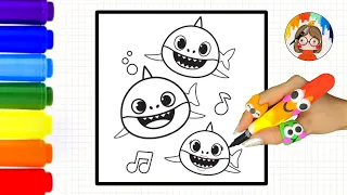 How to draw Baby shark whole Family for kids , Toddlers #drawing #babyshark