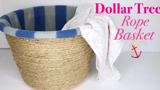 DOLLAR TREE DIY Rope Basket - No Sew Storage Basket