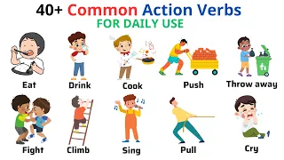 English Vocabulary | 40+ Basic Action Verbs | Action Verbs | Learn English | Esl | English Practice