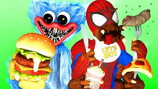 🍔🤮MUKBANG: HUGGY WUGGY vs SQUID GAME  vs SPIDER MAN (Food Challenge Animation Project Playtime)