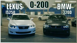 Lexus IS250 vs BMW E90 320D [0-200km/h]