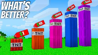 What if YOU BUY ALL SIZES OF RAREST TNT in Minecraft ? TINY TNT VS TALLEST TNT !