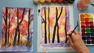 Видеоурок по Изо для детей начальных классов.  Осенний пейзаж:" прогулка в осеннем лесу."